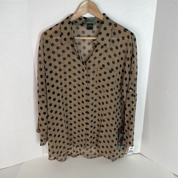 Threads Tops - New 2OH Threads Blouse Top, Large, Khaki Polkadot, 2W39003, Button Up